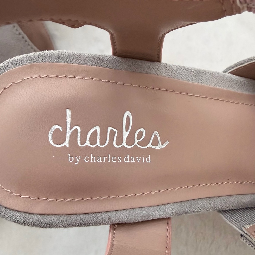 Charles Charles David Faux Gray Suede Cork Wedge Sandal Slingback Size 9 - Picture 10 of 13